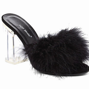 SeXy FEATHER Katy Slipper SHOES CLEAR Plastic HEEL